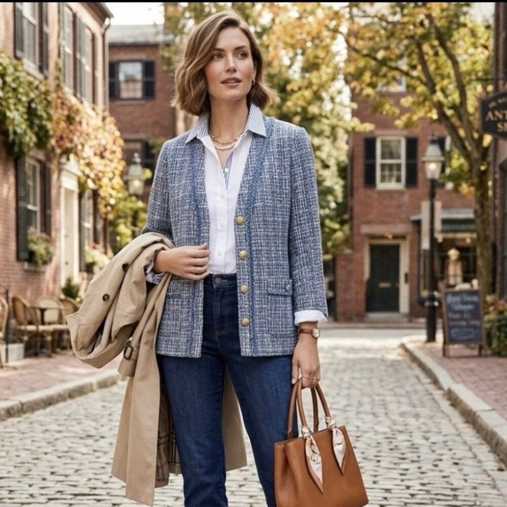 Talbots Tweed blazer gold buttons 12 Petit Preppy chic Boucle Old money jacket